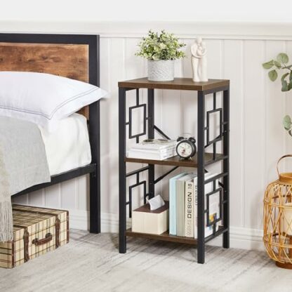 Freexployer Bookshelf, 3 Tier Vintage Industrial Bookcase, Rustic Wood and Metal Open Shelf Bookcase, Small Bookshelf for Small Spaces, Home Office, Bedroom, Living Room, Kitchen, Retro Brown - Image 3