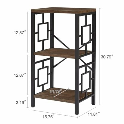 Freexployer Bookshelf, 3 Tier Vintage Industrial Bookcase, Rustic Wood and Metal Open Shelf Bookcase, Small Bookshelf for Small Spaces, Home Office, Bedroom, Living Room, Kitchen, Retro Brown - Image 4