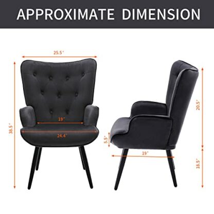 Furniliving Velvet Accent Chair Modern Upholstered Side Armchair with Tapered Legs Tufted Button Wingback Sofa Chairs Tall Back Reading Chair for Living Room Bedroom Waiting Room, Black 3 Furniliving Velvet Accent Chair Modern Upholstered Side Armchair with Tapered Legs Tufted Button Wingback Sofa Chairs Tall Back Reading Chair for Living Room Bedroom Waiting Room, Black - Image 3
