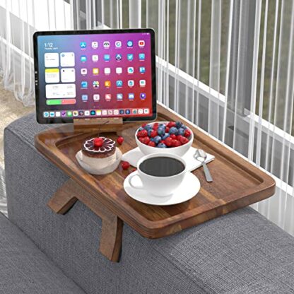 GAOHANG Sofa Arm Tray Table with Swivel Bracket, Multifunctional Rectangular Sofa Arm Table Clip-On Sofa Tray, Suitable for Mobile Remote Control Cup Holder Armrest Tray - Image 2