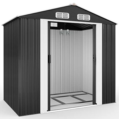 GARDEBRUK® Large 6x4' Metal Tool Shed With Foundation | 2m² 4m³ | Apex Roof | 196x132x188cm | Sliding Door | Galvanised Steel Garden Equipment Bike Log Storage | Anthracite Grey 3 GARDEBRUK® Large 6x4' Metal Tool Shed With Foundation | 2m² 4m³ | Apex Roof | 196x132x188cm | Sliding Door | Galvanised Steel Garden Equipment Bike Log Storage | Anthracite Grey - Image 3