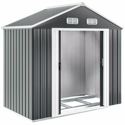 GARDEBRUK® Large 6x4' Metal Tool Shed With Foundation | 2m² 4m³ | Apex Roof | 196x132x188cm | Sliding Door | Galvanised Steel Garden Equipment Bike Log Storage | Anthracite Grey 2 GARDEBRUK® Large 6x4' Metal Tool Shed With Foundation | 2m² 4m³ | Apex Roof | 196x132x188cm | Sliding Door | Galvanised Steel Garden Equipment Bike Log Storage | Anthracite Grey - Image 2