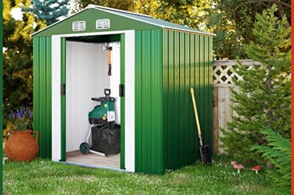 GARDEBRUK® Large 6x4' Metal Tool Shed With Foundation | 2m² 4m³ | Apex Roof | 196x132x188cm | Sliding Door | Galvanised Steel Garden Equipment Bike Log Storage | Green 3 GARDEBRUK® Large 6x4' Metal Tool Shed With Foundation | 2m² 4m³ | Apex Roof | 196x132x188cm | Sliding Door | Galvanised Steel Garden Equipment Bike Log Storage | Green - Image 3