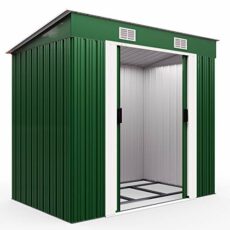 GARDEBRUK® Large 6x4' Metal Tool Shed With Foundation | 2m² 4m³ | Pent Roof | 200x125x185cm | Sliding Door | Galvanised Steel Garden Equipment Bike Log Storage | Green