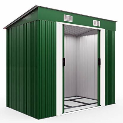 GARDEBRUK® Large 6x4' Metal Tool Shed With Foundation | 2m² 4m³ | Pent Roof | 200x125x185cm | Sliding Door | Galvanised Steel Garden Equipment Bike Log Storage | Green 2 GARDEBRUK® Large 6x4' Metal Tool Shed With Foundation | 2m² 4m³ | Pent Roof | 200x125x185cm | Sliding Door | Galvanised Steel Garden Equipment Bike Log Storage | Green - Image 2