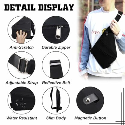 GDOKKNY Anti Theft Crossbody Bag for Women Personal Flex Travel Bag Anti-Theft Cross Body Bag Sling Chest Bag for Men （Black） - Image 3