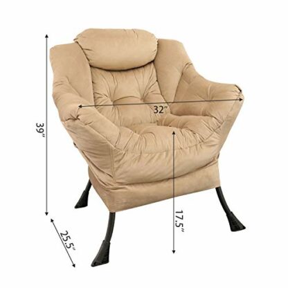 GOLDSUN Velvet Fabric Accent Chair Lazy Reclining Armchair with Removable Metal Legs and a Side Pocket, Comfy Upholstered Single Leisure Sofa Chair for Living Room, Bedroom, Office (Beige) 4 GOLDSUN Velvet Fabric Accent Chair Lazy Reclining Armchair with Removable Metal Legs and a Side Pocket, Comfy Upholstered Single Leisure Sofa Chair for Living Room, Bedroom, Office (Beige) - Image 4