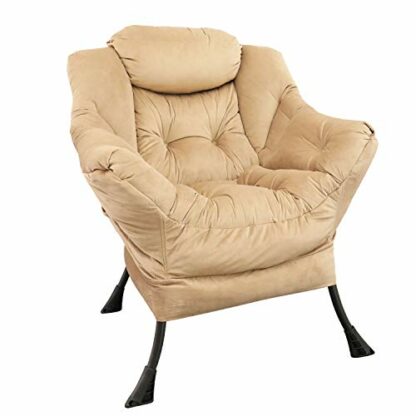 GOLDSUN Velvet Fabric Accent Chair Lazy Reclining Armchair with Removable Metal Legs and a Side Pocket, Comfy Upholstered Single Leisure Sofa Chair for Living Room, Bedroom, Office (Beige) 2 GOLDSUN Velvet Fabric Accent Chair Lazy Reclining Armchair with Removable Metal Legs and a Side Pocket, Comfy Upholstered Single Leisure Sofa Chair for Living Room, Bedroom, Office (Beige) - Image 2