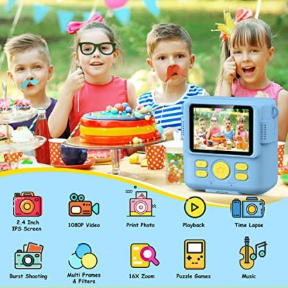 GREENKINDER Kids Camera, Instant Camera for Kids 1080P 2.4 Inch with 32GB Card, 3 Rolls Print Paper and Colour Pens Digital Camera - Image 3