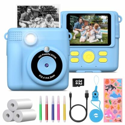 GREENKINDER Kids Camera, Instant Camera for Kids 1080P 2.4 Inch with 32GB Card, 3 Rolls Print Paper and Colour Pens Digital Camera - Image 2