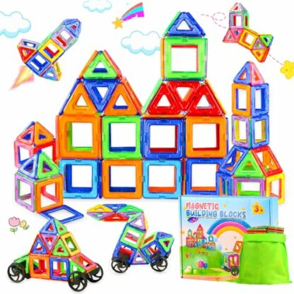 GTGOGO 50PCS Magnetic Building Blocks Set, STEM Educational Magnetic Tiles for Kids Ages 3 4 5 6 7 8, Creative Construction Toys for Boys and Girls, for Preschool Learning 2 GTGOGO 50PCS Magnetic Building Blocks Set, STEM Educational Magnetic Tiles for Kids Ages 3 4 5 6 7 8, Creative Construction Toys for Boys and Girls, for Preschool Learning - Image 2