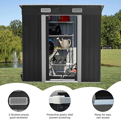 Garden Storage Shed Metal 6 x 4 FT Outdoor with Base Vents Lockable Sliding Doors Sloped Pent Roof for Patio Backyard Bike Tool All-Weather 3 Garden Storage Shed Metal 6 x 4 FT Outdoor with Base Vents Lockable Sliding Doors Sloped Pent Roof for Patio Backyard Bike Tool All-Weather - Image 3