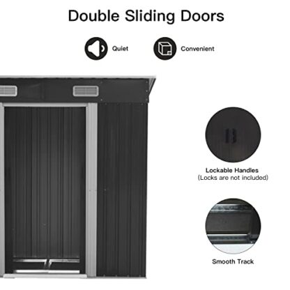 Garden Storage Shed Metal 6 x 4 FT Outdoor with Base Vents Lockable Sliding Doors Sloped Pent Roof for Patio Backyard Bike Tool All-Weather 4 Garden Storage Shed Metal 6 x 4 FT Outdoor with Base Vents Lockable Sliding Doors Sloped Pent Roof for Patio Backyard Bike Tool All-Weather - Image 4