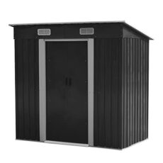 Garden Storage Shed Metal 6 x 4 FT Outdoor with Base Vents Lockable Sliding Doors Sloped Pent Roof for Patio Backyard Bike Tool All-Weather