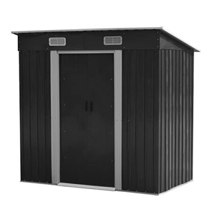 Garden Storage Shed Metal 6 x 4 FT Outdoor with Base Vents Lockable Sliding Doors Sloped Pent Roof for Patio Backyard Bike Tool All-Weather 2 Garden Storage Shed Metal 6 x 4 FT Outdoor with Base Vents Lockable Sliding Doors Sloped Pent Roof for Patio Backyard Bike Tool All-Weather - Image 2