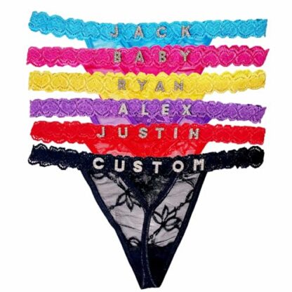 Generic Personalized Thongs with Names, Lace Custom Thong DIY Silvery Rhinestone Shiny Letters, Custom Underwear for Boyfriend, Custom Thongs with Name on it 2 Generic Personalized Thongs with Names, Lace Custom Thong DIY Silvery Rhinestone Shiny Letters, Custom Underwear for Boyfriend, Custom Thongs with Name on it - Image 2