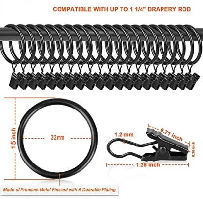 Gerhannery 30 Pack Rings Curtain Clips Strong Metal Decorative Drapery Window Curtain Ring with Clip Rustproof Vintage Compatible with up to 1 inch Drapery Rod Black - Image 3