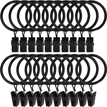 Gerhannery 30 Pack Rings Curtain Clips Strong Metal Decorative Drapery Window Curtain Ring with Clip Rustproof Vintage Compatible with up to 1 inch Drapery Rod Black - Image 2