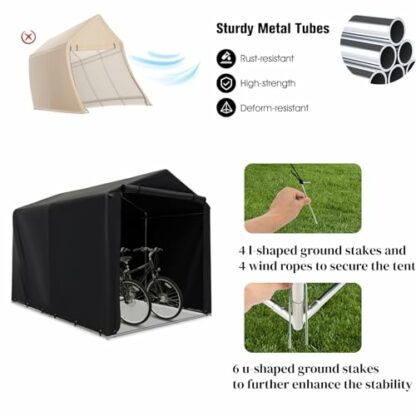 GiantexUK 7x5.2FT Garden Storage Shed, Waterproof Bike Motorcycle Tent with Roll-up Zipper Door & Ground Stakes, Heavy Duty Galvanised Steel Frame Utility Outdoor Bicycle Cover Shelter, 160x218x164cm 3 GiantexUK 7x5.2FT Garden Storage Shed, Waterproof Bike Motorcycle Tent with Roll-up Zipper Door & Ground Stakes, Heavy Duty Galvanised Steel Frame Utility Outdoor Bicycle Cover Shelter, 160x218x164cm - Image 3