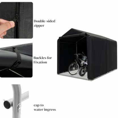 GiantexUK 7x5.2FT Garden Storage Shed, Waterproof Bike Motorcycle Tent with Roll-up Zipper Door & Ground Stakes, Heavy Duty Galvanised Steel Frame Utility Outdoor Bicycle Cover Shelter, 160x218x164cm 4 GiantexUK 7x5.2FT Garden Storage Shed, Waterproof Bike Motorcycle Tent with Roll-up Zipper Door & Ground Stakes, Heavy Duty Galvanised Steel Frame Utility Outdoor Bicycle Cover Shelter, 160x218x164cm - Image 4