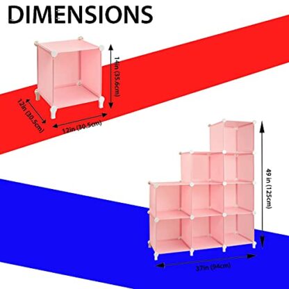 Gold Armour Cube Storage 9-Cube Bookshelf Closet Organizer Storage Shelves Shelf Cubes Organizer Plastic Square Book Shelf Bookcase DIY Closet Cabinet Organizer Shelving for Home Office Bedroom (Pink) - Image 4