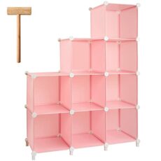 Gold Armour Cube Storage 9-Cube Bookshelf Closet Organizer Storage Shelves Shelf Cubes Organizer Plastic Square Book Shelf Bookcase DIY Closet Cabinet Organizer Shelving for Home Office Bedroom (Pink)