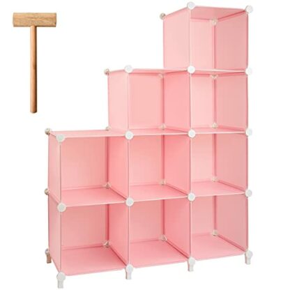 Gold Armour Cube Storage 9-Cube Bookshelf Closet Organizer Storage Shelves Shelf Cubes Organizer Plastic Square Book Shelf Bookcase DIY Closet Cabinet Organizer Shelving for Home Office Bedroom (Pink) - Image 2