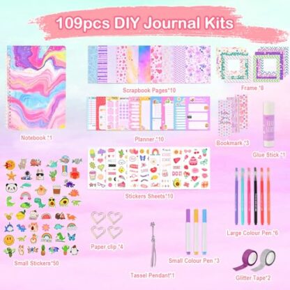 Goldge 109pcs DIY Journal Kit for Girls Diary, Gifts for Girls Ages 8 9 10 11 12+ Years Old, Stationery Set, DIY Scrapbook Kit for Tweens Teens, Arts and Crafts for Kids 3 Goldge 109pcs DIY Journal Kit for Girls Diary, Gifts for Girls Ages 8 9 10 11 12+ Years Old, Stationery Set, DIY Scrapbook Kit for Tweens Teens, Arts and Crafts for Kids - Image 3