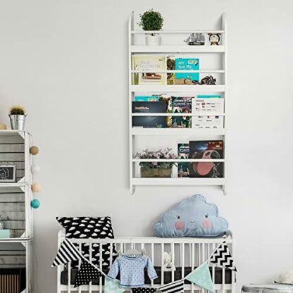 Gr8 Home Wooden White Wall Mounted Childrens Bookcase Kids Display Bookshelf Storage Unit Wood Storage Shelving Rack Furniture - Image 4