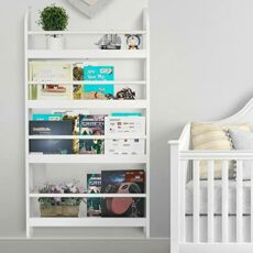 Gr8 Home Wooden White Wall Mounted Childrens Bookcase Kids Display Bookshelf Storage Unit Wood Storage Shelving Rack Furniture