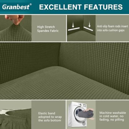 Granbest High Stretch Sofa Covers Super Soft Stylish Couch Covers for Dogs Pets Cats Jacquard Spandex Non Slip Sofa Slipcover for Living Room Furniture Protector … - Image 4