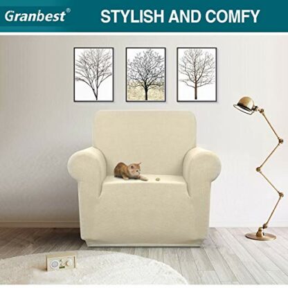 Granbest Premuim Water Repellent Sofa Covers 3 Seater High Stretch 1 Piece Couch Cover for Dogs Universal Sofa Slipcover Non Slip Furniture Protector Jacquard Spandex Fabric - Image 3