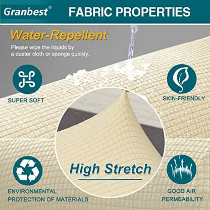 Granbest Premuim Water Repellent Sofa Covers 3 Seater High Stretch 1 Piece Couch Cover for Dogs Universal Sofa Slipcover Non Slip Furniture Protector Jacquard Spandex Fabric - Image 4