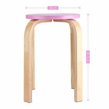 Greensen Stool Candy Colour Stacking Stool Wooden Stool Kitchen Stool Solid Living Room Round Stool for Bedroom, Kitchen, Dining or Home Pub Area, Pink - Image 4