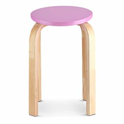 Greensen Stool Candy Colour Stacking Stool Wooden Stool Kitchen Stool Solid Living Room Round Stool for Bedroom, Kitchen, Dining or Home Pub Area, Pink - Image 2