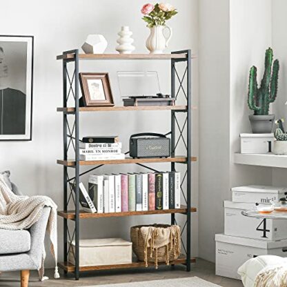 HCHQHS Bookshelf, 5-Tier Industrial Bookcase, Rustic Open Book Shelf, Freestanding Narrow Tall Bookshelves with Metal Frame - Image 3