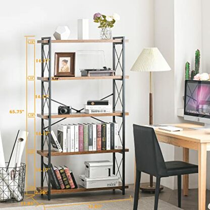 HCHQHS Bookshelf, 5-Tier Industrial Bookcase, Rustic Open Book Shelf, Freestanding Narrow Tall Bookshelves with Metal Frame - Image 4