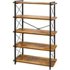 HCHQHS Bookshelf, 5-Tier Industrial Bookcase, Rustic Open Book Shelf, Freestanding Narrow Tall Bookshelves with Metal Frame