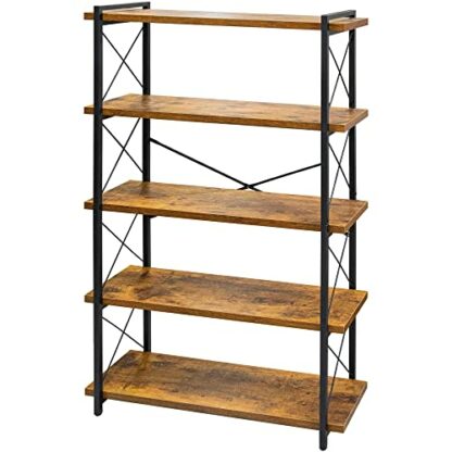 HCHQHS Bookshelf, 5-Tier Industrial Bookcase, Rustic Open Book Shelf, Freestanding Narrow Tall Bookshelves with Metal Frame - Image 2