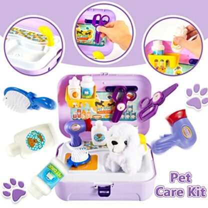 HERSITY Kids Vet Kit Dog Grooming Toy Pet Care Role Play Games Animal Dolls Pretend Play Pet Carrier Set Toys 3 4 5 Year Old Girls Boys Children Gifts 4 HERSITY Kids Vet Kit Dog Grooming Toy Pet Care Role Play Games Animal Dolls Pretend Play Pet Carrier Set Toys 3 4 5 Year Old Girls Boys Children Gifts - Image 4