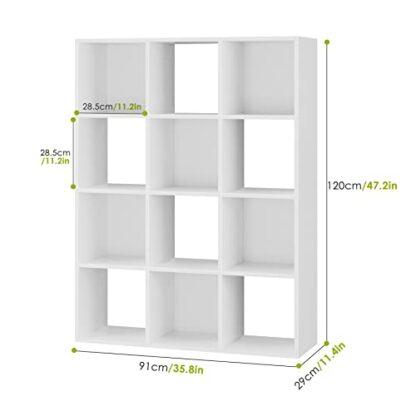 HOCSOK Cube Bookcase Bookshelf with 12 Cube Storage Units Wooden Display Shelving Storage Unit Office Living Room Furniture, White, 91 x 29 x 120 cm 3 HOCSOK Cube Bookcase Bookshelf with 12 Cube Storage Units Wooden Display Shelving Storage Unit Office Living Room Furniture, White, 91 x 29 x 120 cm - Image 3
