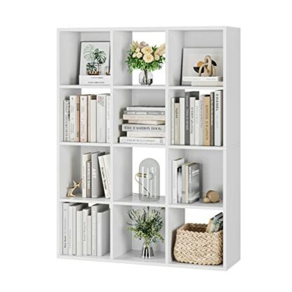 HOCSOK Cube Bookcase Bookshelf with 12 Cube Storage Units Wooden Display Shelving Storage Unit Office Living Room Furniture, White, 91 x 29 x 120 cm 4 HOCSOK Cube Bookcase Bookshelf with 12 Cube Storage Units Wooden Display Shelving Storage Unit Office Living Room Furniture, White, 91 x 29 x 120 cm - Image 4