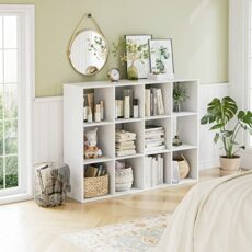 HOCSOK Cube Bookcase Bookshelf with 12 Cube Storage Units Wooden Display Shelving Storage Unit Office Living Room Furniture, White, 91 x 29 x 120 cm