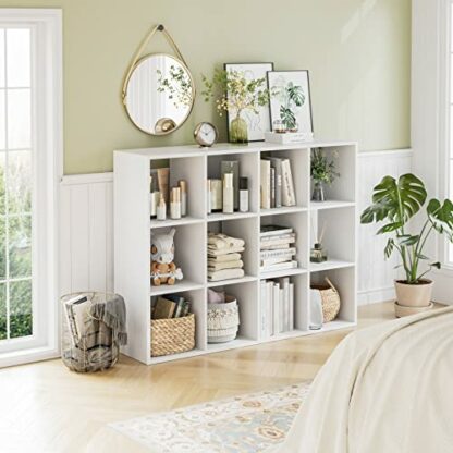 HOCSOK Cube Bookcase Bookshelf with 12 Cube Storage Units Wooden Display Shelving Storage Unit Office Living Room Furniture, White, 91 x 29 x 120 cm 2 HOCSOK Cube Bookcase Bookshelf with 12 Cube Storage Units Wooden Display Shelving Storage Unit Office Living Room Furniture, White, 91 x 29 x 120 cm - Image 2