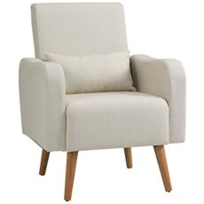 HOMCOM Accent Chair, Linen-Touch Armchair, Upholstered Leisure Lounge Sofa for Living Room, Club Chair with Wooden Frame