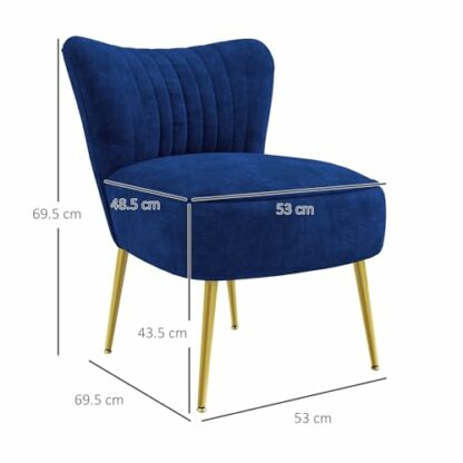 HOMCOM Accent Chair, Velvet Armless Lounge Chair with Gold Tone Steel Legs, Upholstered Occasional Tub Chair for Bedroom, Living Room, Blue - Image 4