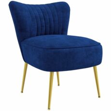HOMCOM Accent Chair, Velvet Armless Lounge Chair with Gold Tone Steel Legs, Upholstered Occasional Tub Chair for Bedroom, Living Room, Blue