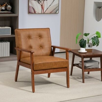HOMCOM Armchair, Accent Chair, Occasional Chair with Rubber Wood Frame for Living Room, Reception, Bedroom, Balcony - Image 3