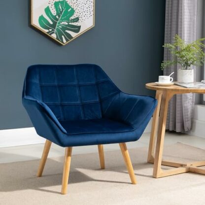 HOMCOM Armchair Accent Chair, Vanity Chair with Wide Arms, Slanted Back, Padding, Metal Frame, Wooden Legs, Home Bedroom Furniture Seating - Image 3