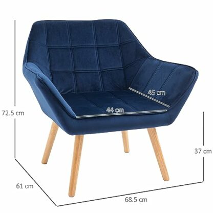 HOMCOM Armchair Accent Chair, Vanity Chair with Wide Arms, Slanted Back, Padding, Metal Frame, Wooden Legs, Home Bedroom Furniture Seating - Image 4